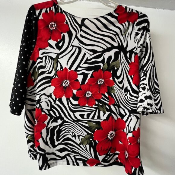 Jessica Max Womens Round Neck 3/4 Sleeve Multi-Pattern Blouse Size X - Picture 5 of 7